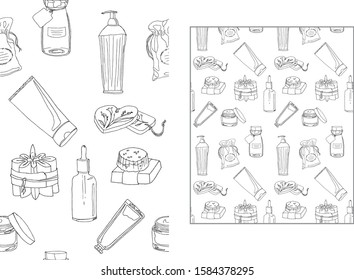 black and white seamless contour pattern on the theme of beauty and care