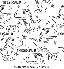 
Black and white seamless cute dinosaur pattern. For textiles, clothing, wrapping paper, web. For boys and girls