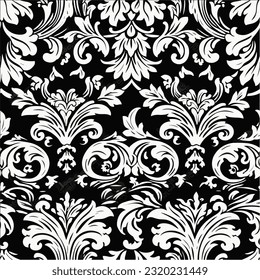 Black and White seamless damask pattern