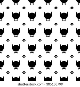 Black and white seamless decorative background with cats
