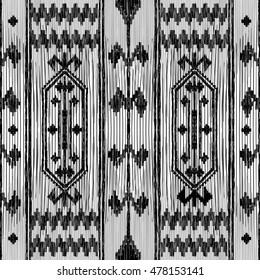 Black and white seamless decorative ethnic pattern. Oriental turkish motifs. Background with asian tribal ornament. Decorative rug. Hand drawn symmetrical illustration for fashion, paper, rug, etc.