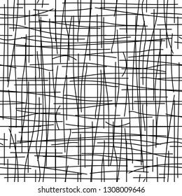 Black and White Seamless doodle Lines Pattern. Abstract Freehand Background Design, Vector illustration