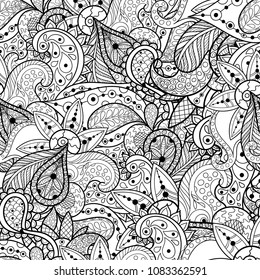 black and white seamless doodle pattern