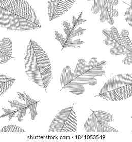 Black and white seamless doodle pattern leaves sketch. design background greeting cards and invitations to the wedding, birthday, mother s day and other seasonal autumn, spring, summer holidays

