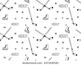 black and white seamless doodle pattern ice hockey