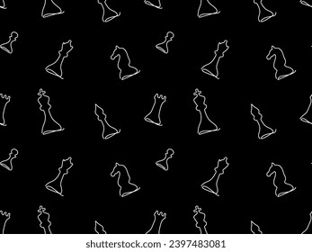 Black and white seamless doodle pattern from chess . continuous one line art hand drawing sketch