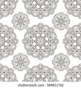 Black and white seamless doodle pattern, ethnic ornament. Hand drawn