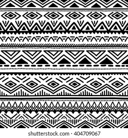 Black and white seamless ethnic background. Vector illustration. Drawing by hand.