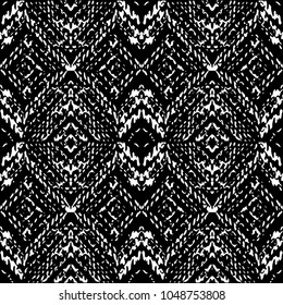 Black and White Seamless Ethnic Boho Pattern. Ikat. Vintage, Grunge, Abstract Tribal Background for Surface Design, Textile, Wallpaper, Surface Textures, Wrapping Paper