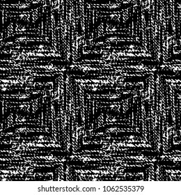 Black and White Seamless Ethnic Boho Pattern. Ikat. Vintage, Grunge, Abstract Tribal Background for Surface Design, Textile, Wallpaper, Surface Textures, Wrapping Paper