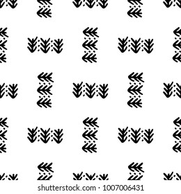 Black and White Seamless Ethnic Pattern. Vintage, Grunge, Abstract Tribal Background for Textile Design, Wallpaper, Surface Textures, Wrapping Paper
