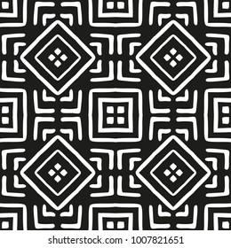 Black and White Seamless Ethnic Pattern. Vintage, Grunge, Abstract Tribal Background for Textile Design, Wallpaper, Surface Textures, Wrapping Paper