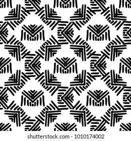 Black and White Seamless Ethnic Pattern. Vintage, Grunge, Abstract Tribal Background for Textile Design, Wallpaper, Surface Textures, Wrapping Paper