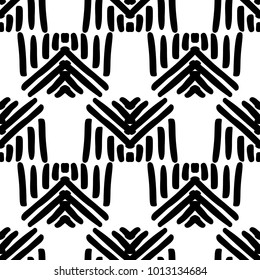 Black and White Seamless Ethnic Pattern. Vintage, Grunge, Abstract Tribal Background for Textile Design, Wallpaper, Surface Textures, Wrapping Paper