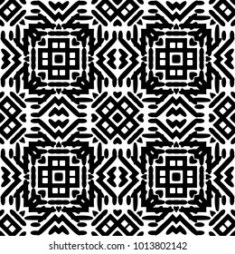 Black and White Seamless Ethnic Pattern. Vintage, Grunge, Abstract Tribal Background for Textile Design, Wallpaper, Surface Textures, Wrapping Paper