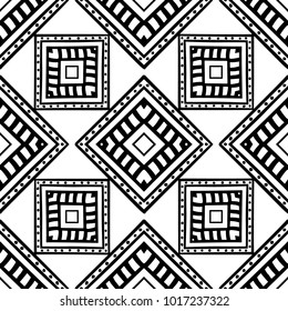 Black and White Seamless Ethnic Pattern. Vintage, Grunge, Abstract Tribal Background for Textile Design, Wallpaper, Surface Textures, Wrapping Paper