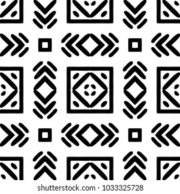 Black and White Seamless Ethnic Pattern. Vintage, Grunge, Abstract Tribal Background for Textile Design, Wallpaper, Surface Textures, Wrapping Paper