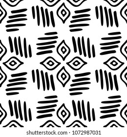 Black and White Seamless Ethnic Pattern. Tribal. Vintage, Grunge, Abstract Tribal Background for Surface Design, Textile, Wallpaper, Surface Textures, Wrapping Paper