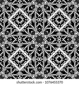 Black and White Seamless Ethnic Pattern. Tribal. Vintage, Grunge, Abstract Tribal Background for Surface Design, Textile, Wallpaper, Surface Textures, Wrapping Paper