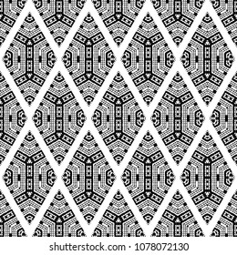 Black and White Seamless Ethnic Pattern. Tribal. Vintage, Grunge, Abstract Tribal Background for Surface Design, Textile, Wallpaper, Surface Textures, Wrapping Paper