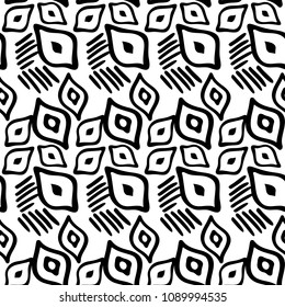 Black and White Seamless Ethnic Pattern. Tribal. Vintage, Grunge, Abstract Tribal Background for Surface Design, Textile, Wallpaper, Surface Textures, Wrapping Paper