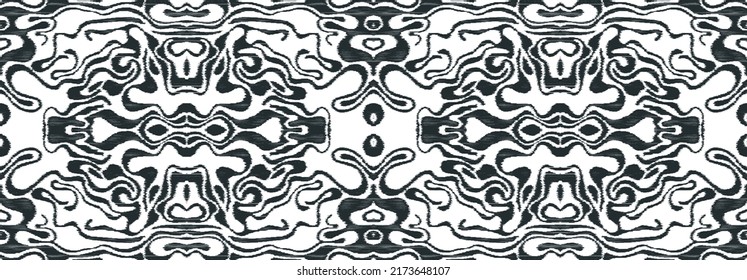 Patrón étnico sin costuras de blanco y negro dibujado en la técnica del ikat. Se puede utilizar para un diseño textil