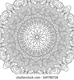 Black and white seamless ethnic pattern. Adult coloring book page. Mandala ornament
