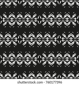 Black and White Seamless Ethnic Pattern. Vintage, Grunge, Abstract Tribal Background for Textile Design, Wallpaper, Surface Textures, Wrapping Paper