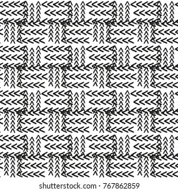 Black and White Seamless Ethnic Pattern. Vintage, Grunge, Abstract Tribal Background for Textile Design, Wallpaper, Surface Textures, Wrapping Paper