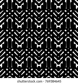 Black and White Seamless Ethnic Pattern. Vintage, Grunge, Abstract Tribal Background for Textile Design, Wallpaper, Surface Textures, Wrapping Paper