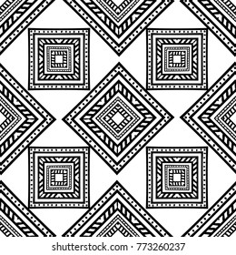 Black and White Seamless Ethnic Pattern. Vintage, Grunge, Abstract Tribal Background for Textile Design, Wallpaper, Surface Textures, Wrapping Paper