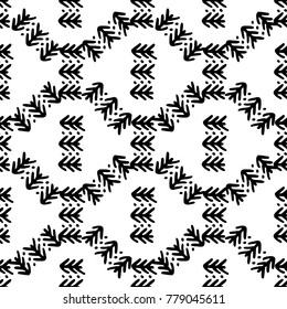 Black and White Seamless Ethnic Pattern. Vintage, Grunge, Abstract Tribal Background for Textile Design, Wallpaper, Surface Textures, Wrapping Paper