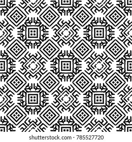 Black and White Seamless Ethnic Pattern. Vintage, Grunge, Abstract Tribal Background for Textile Design, Wallpaper, Surface Textures, Wrapping Paper