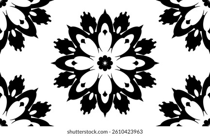 Black and white seamless fabric pattern geometric gapes endlessly beautiful tiles, white background, vector