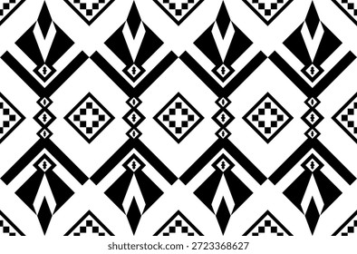 Padrão de tecido sem costura preto e branco em estilo indígena boho.