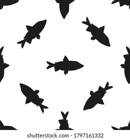 Black and white seamless fish pattern.