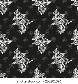 Black and white seamless floral hand drawn vector pattern