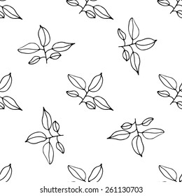 Black and white seamless floral hand drawn vector pattern