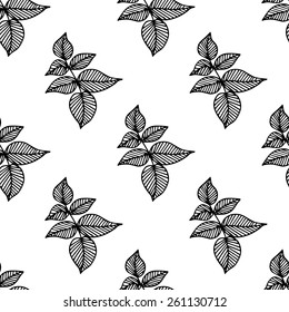 Black and white seamless floral hand drawn vector pattern