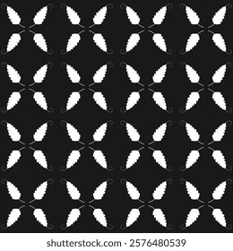 Black and White Seamless Floral Leaves Pattern Design for Wallpaper, Wrapping Paper, Fabric, Textile Print – Elegant, Monochrome, Decorative, Nature-Inspired, Vector Pattern Design in Classic Style