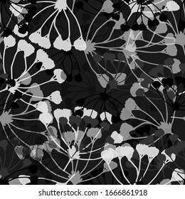 Schwarz-Weiß nahtlose Blumenmuster mit handgezeichneter Frühlingsblume. Vektorillustration 10 EPS für Ihr kreatives Design