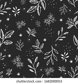 Black and white seamless floral pattern