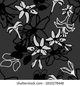 Black and white seamless floral pattern with hand draw spring flower. Vector 10 EPS for your creative design
