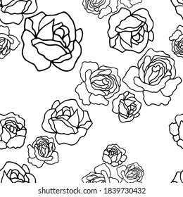 Black and white seamless floral pattern with hand draw spring flower. Vector 10 EPS for your creative design