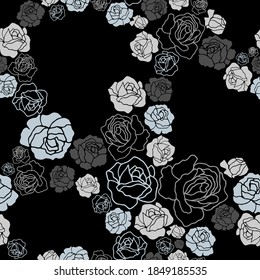 Black and white seamless floral pattern with hand draw spring flower. Vector 10 EPS for your creative design