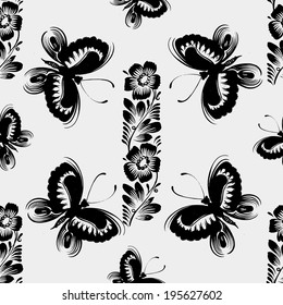 black and white seamless floral pattern