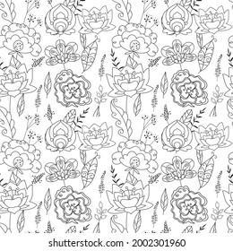 Black and white seamless floral pattern. Seamless texture for your design