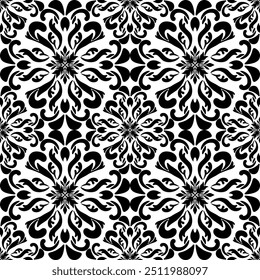preto e branco padrão floral sem emenda para design, Damask ornamento floral para papel de parede, tecido, embalagem, embalagem.