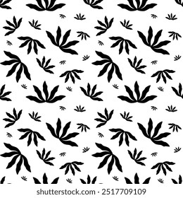black and white seamless floral pattern with shape design hand drawn flowers. Simple abstract floral pattern. Ideal for textile design,fabric, wallpaper, cards,covers, posters and decoration.