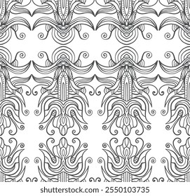 Black and white seamless floral pattern for coloring book